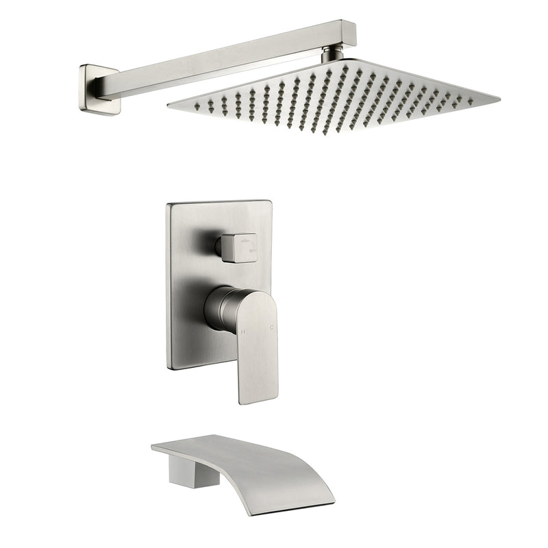 Shower Faucet Set with Tub Spout, Tub and Shower Trim Kit with Rough in Valve, Waterfall Shower Tub Faucet Set Wall Mounted Shower System