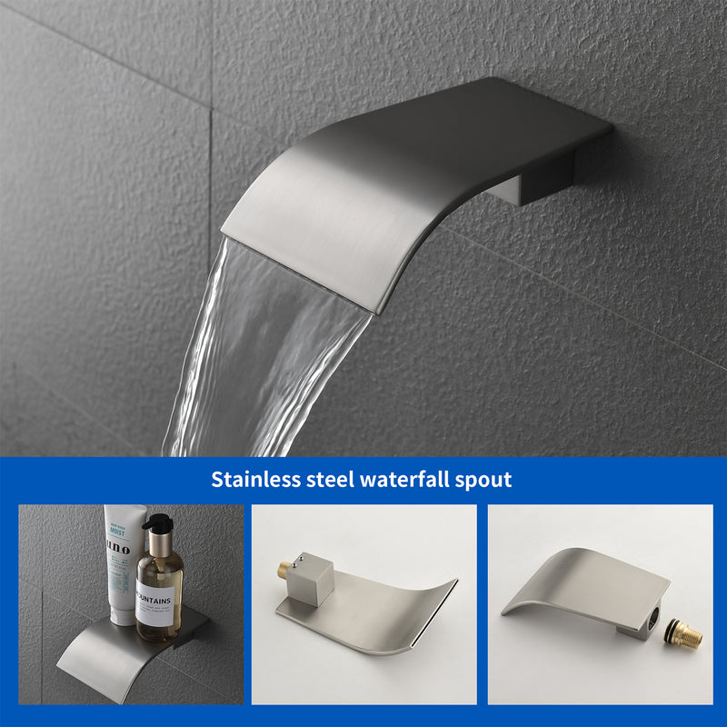 Shower Faucet Set with Tub Spout, Tub and Shower Trim Kit with Rough in Valve, Waterfall Shower Tub Faucet Set Wall Mounted Shower System