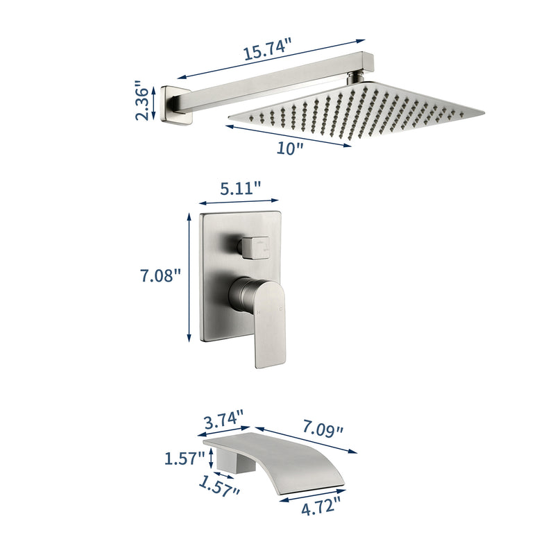 Shower Faucet Set with Tub Spout, Tub and Shower Trim Kit with Rough in Valve, Waterfall Shower Tub Faucet Set Wall Mounted Shower System