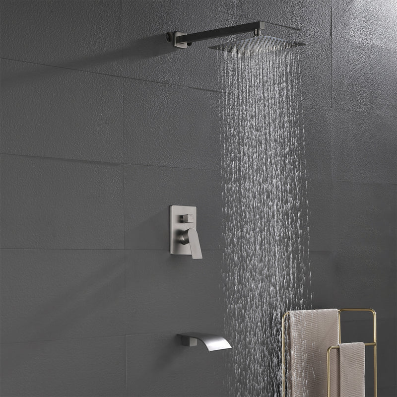 Shower Faucet Set with Tub Spout, Tub and Shower Trim Kit with Rough in Valve, Waterfall Shower Tub Faucet Set Wall Mounted Shower System