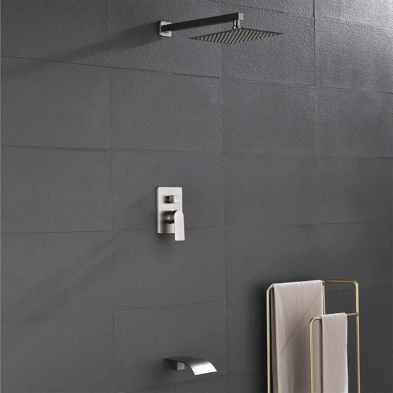 Shower Faucet Set with Tub Spout, Tub and Shower Trim Kit with Rough in Valve, Waterfall Shower Tub Faucet Set Wall Mounted Shower System