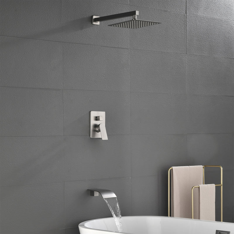 Shower Faucet Set with Tub Spout, Tub and Shower Trim Kit with Rough in Valve, Waterfall Shower Tub Faucet Set Wall Mounted Shower System