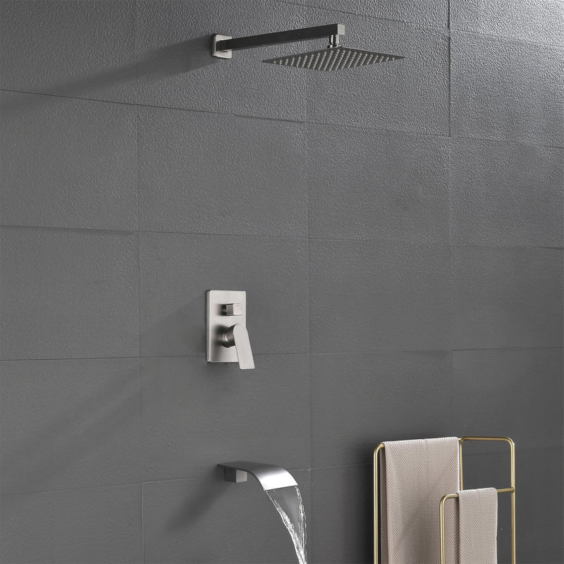 Shower Faucet Set with Tub Spout, Tub and Shower Trim Kit with Rough in Valve, Waterfall Shower Tub Faucet Set Wall Mounted Shower System