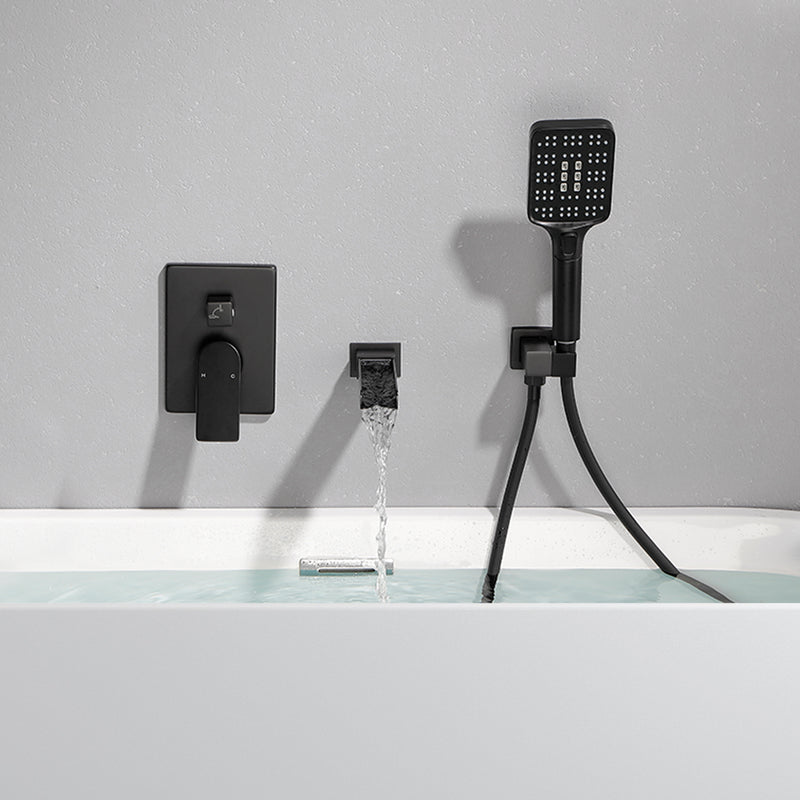Wall Mount Waterfall Bathtub Faucet with 3 Modes Hand Sprayer Tub Filler Faucet with Rough-in Valve Trim Kit