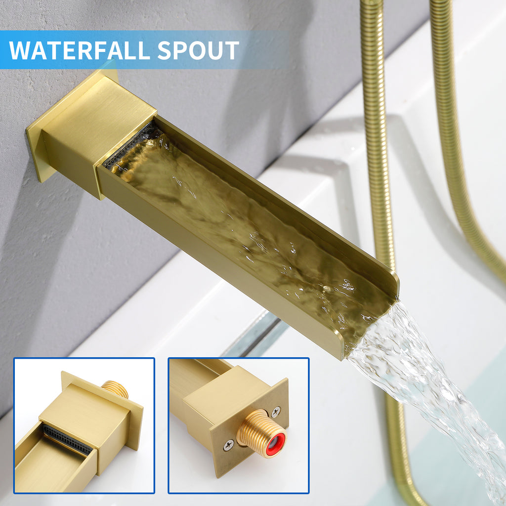 Wall Mount Waterfall Bathtub Faucets with Sprayer Tub Filler Faucet Tu ...