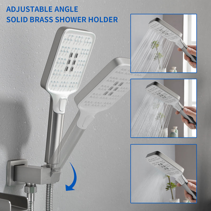 Wall Mount Waterfall Bathtub Faucet with 3 Modes Hand Sprayer Tub Filler Faucet with Rough-in Valve Trim Kit