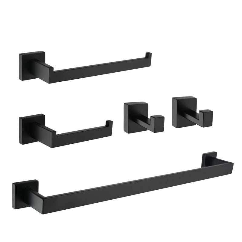 Bathroom Hardware Set, 5-Piece Stainless Steel Bathroom Towel Rack Set Wall Mounted Matte Black Towel Bar Bathroom Accessories Kit