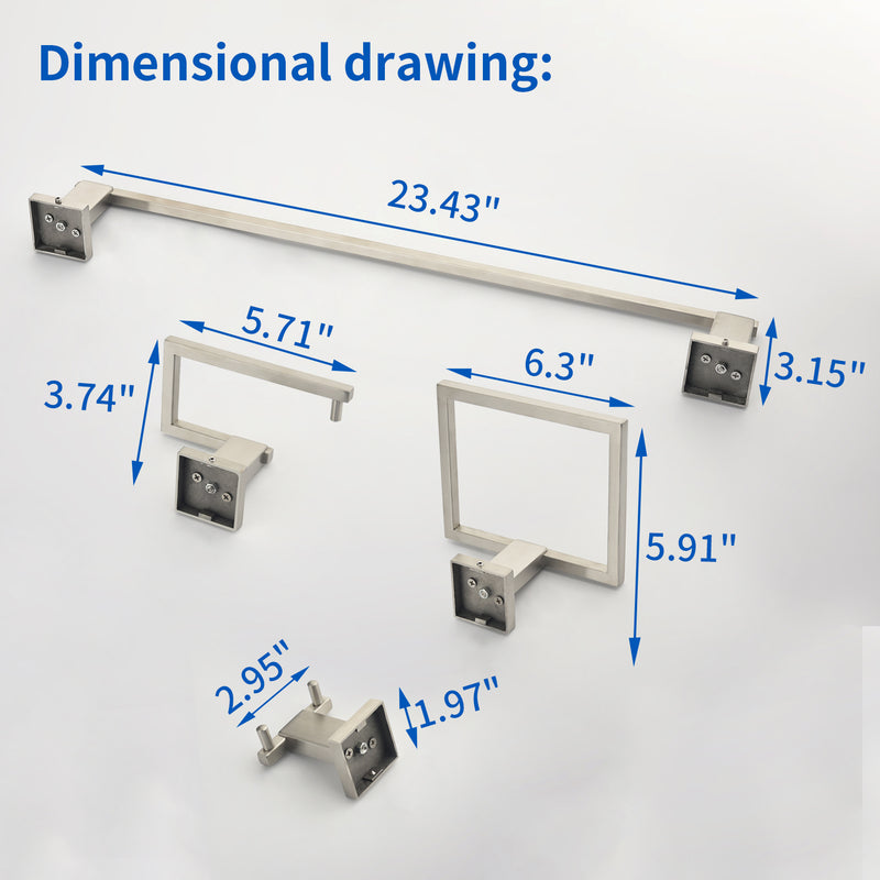 Bathroom Towel Bar Sets 4-Piece Bathroom Hardware Set Stainless Steel Bath Accessories Kit Wall Mounted