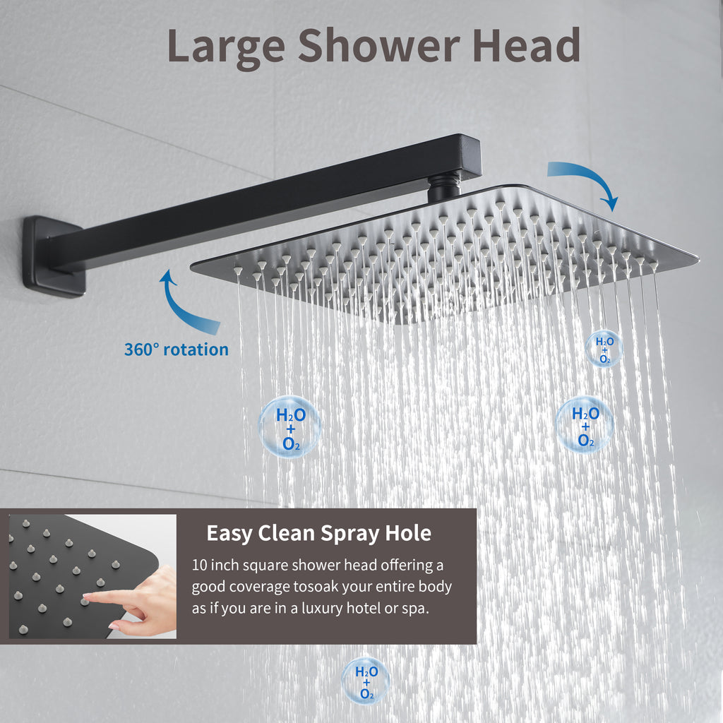 SHAMANDA Premium Matte Black Rainfall Shower System 10 Inch Luxury Bat