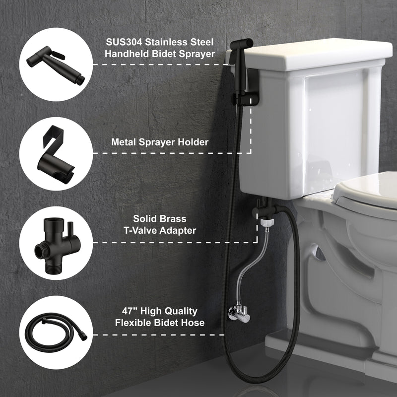 Handheld Bidet Sprayer for Toilet, Stainless Steel Baby Cloth Diaper Sprayer Kit with Cold Water-Matte Black,Brushed Gold