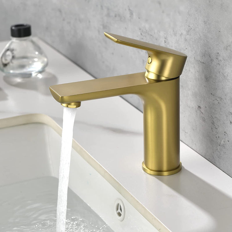Brushed Gold Brass Bathroom Faucet, Single Handle One Hole Matte Black Lavatory Sink Faucet