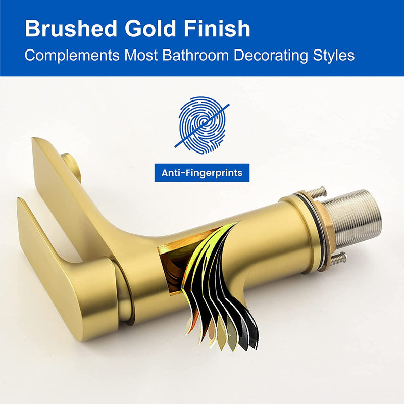 Brushed Gold Brass Bathroom Faucet, Single Handle One Hole Matte Black Lavatory Sink Faucet