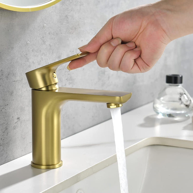 Brushed Gold Brass Bathroom Faucet, Single Handle One Hole Matte Black Lavatory Sink Faucet