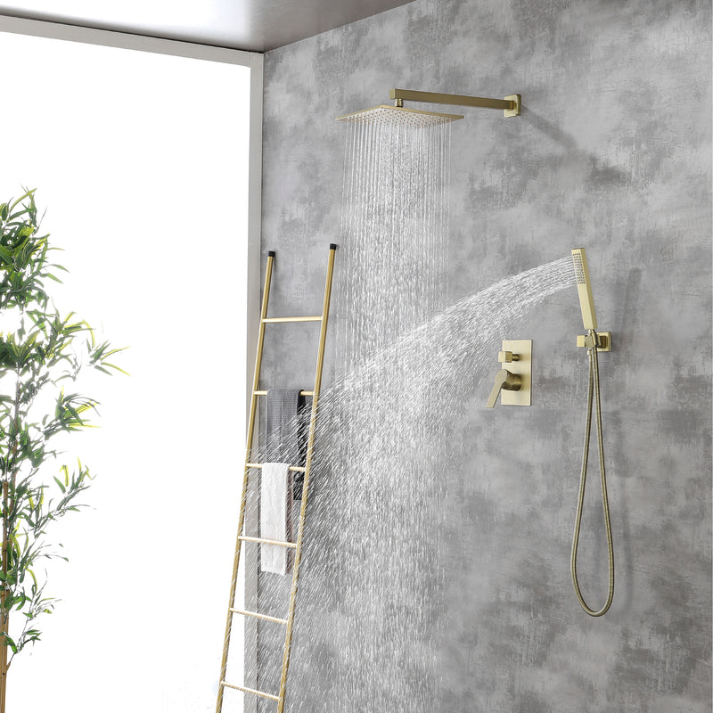 SHAMANDA Shower System Brass 10 Inch Bathroom Shower Faucet Combo Set with Handheld Spray Dual Functions Wall Mount