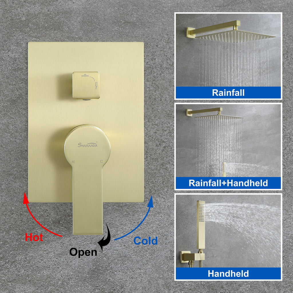 SHAMANDA Premium Matte Black Rainfall Shower System 10 Inch Luxury Bat