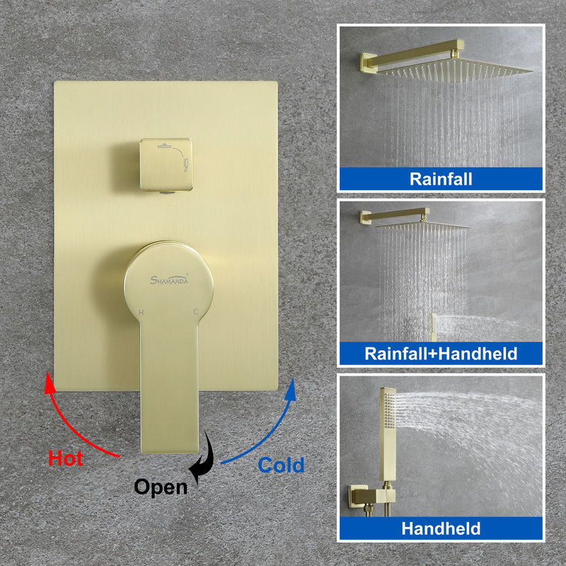 Brass Rainfall Shower System, Luxuly Bathroom Shower Faucet Combo Set Brushed Champaign