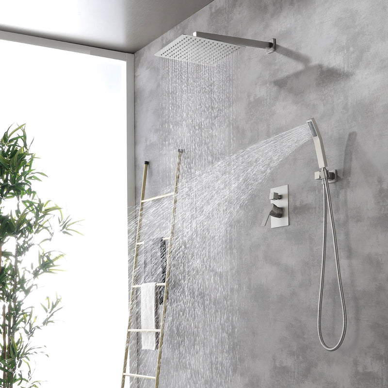 Brass Rainfall Shower System, Luxuly Bathroom Shower Faucet Combo Set Brushed Champaign