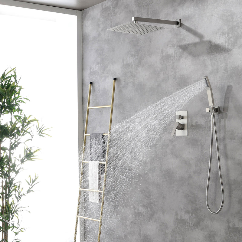 Brass Rainfall Shower System, Luxuly Bathroom Shower Faucet Combo Set Brushed Champaign
