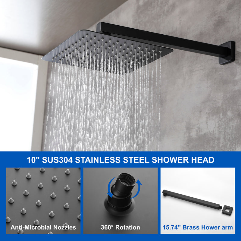 SHAMANDA Premium Matte Black Rainfall Shower System 10 Inch Luxury Bathroom Shower Set