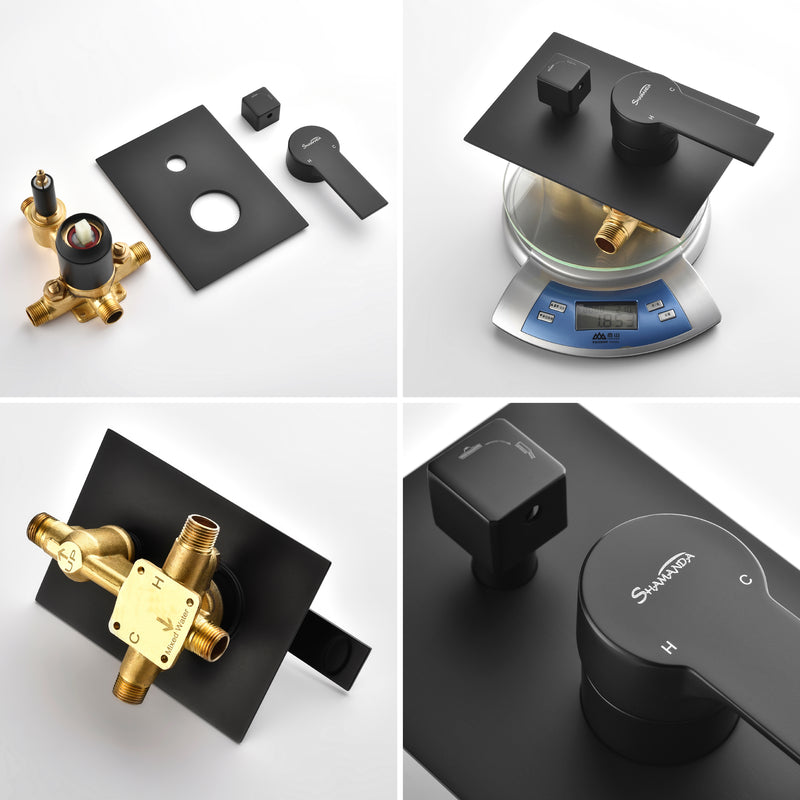 SHAMANDA Premium Matte Black Rainfall Shower System 10 Inch Luxury Bathroom Shower Set