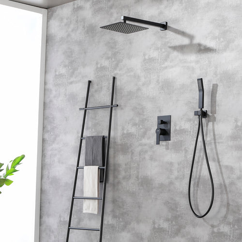 SHAMANDA Premium Matte Black Rainfall Shower System 10 Inch Luxury Bathroom Shower Set