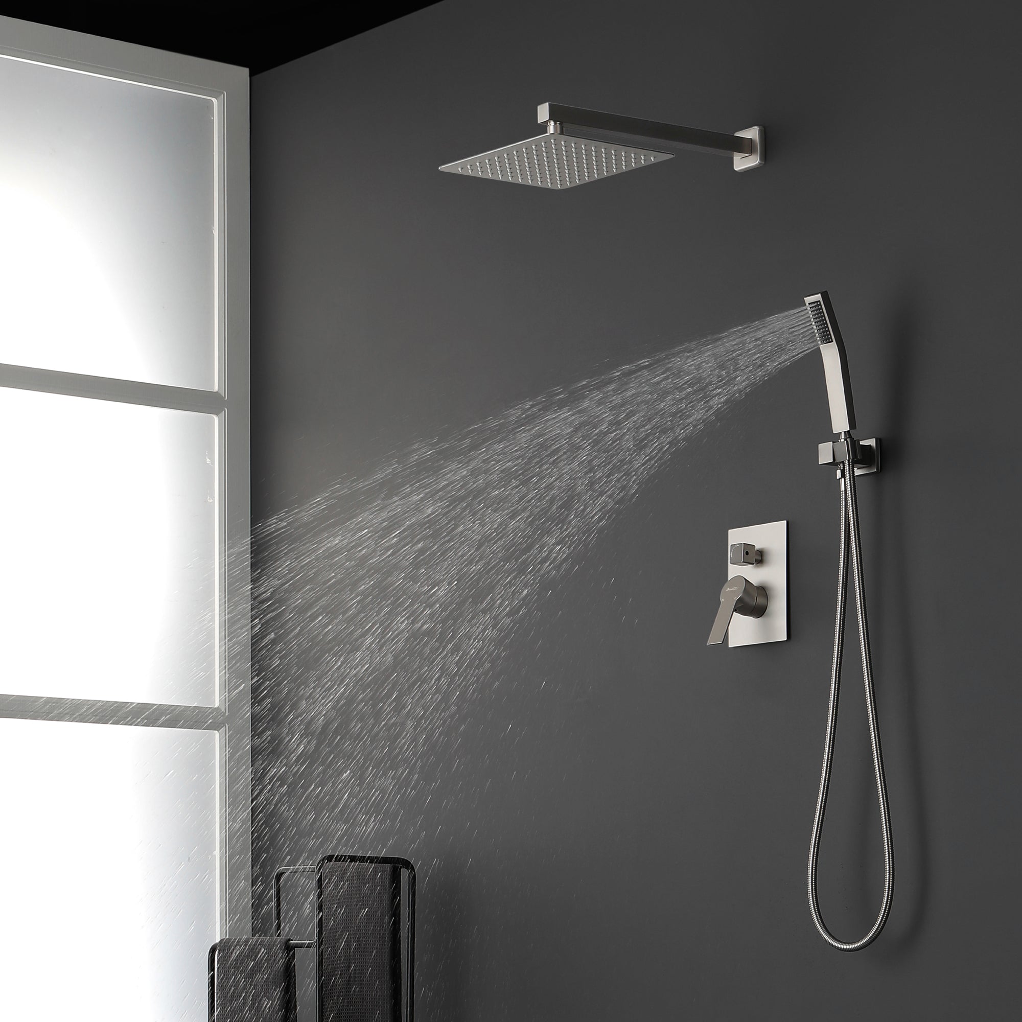 SHAMANDA Premium Matte Black Rainfall Shower System 10 inch Luxury Bathroom Shower Set Brushed Nickel Grey / 10 Brass Shower Head / Brass