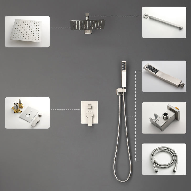 SHAMANDA Premium Matte Black Rainfall Shower System 10 Inch Luxury Bathroom Shower Set