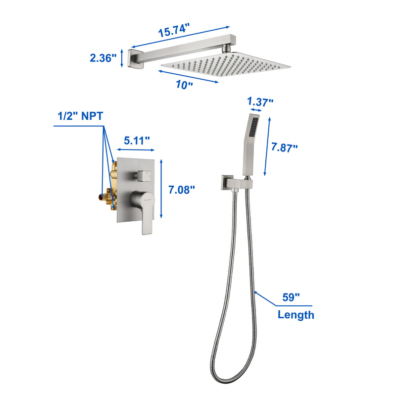 SHAMANDA Premium Matte Black Rainfall Shower System 10 Inch Luxury Bathroom Shower Set