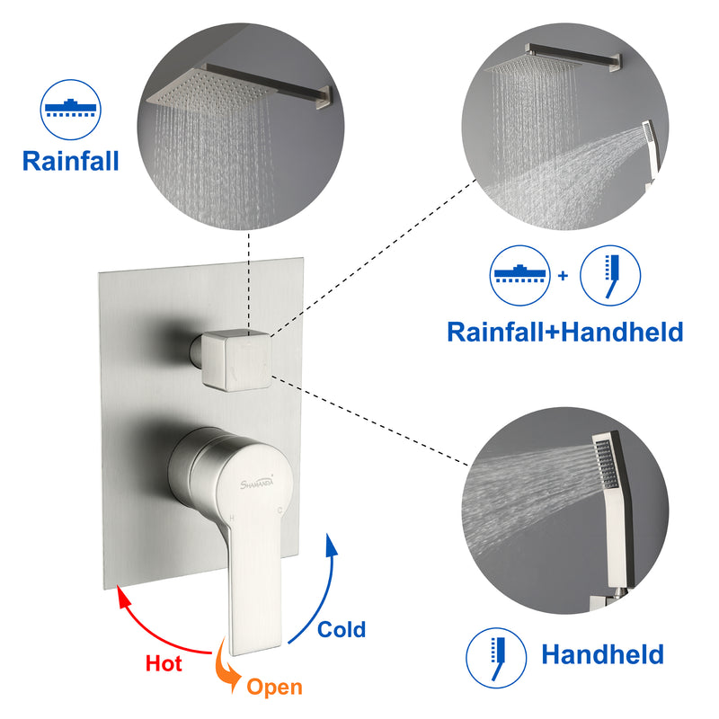 SHAMANDA Premium Matte Black Rainfall Shower System 10 Inch Luxury Bathroom Shower Set