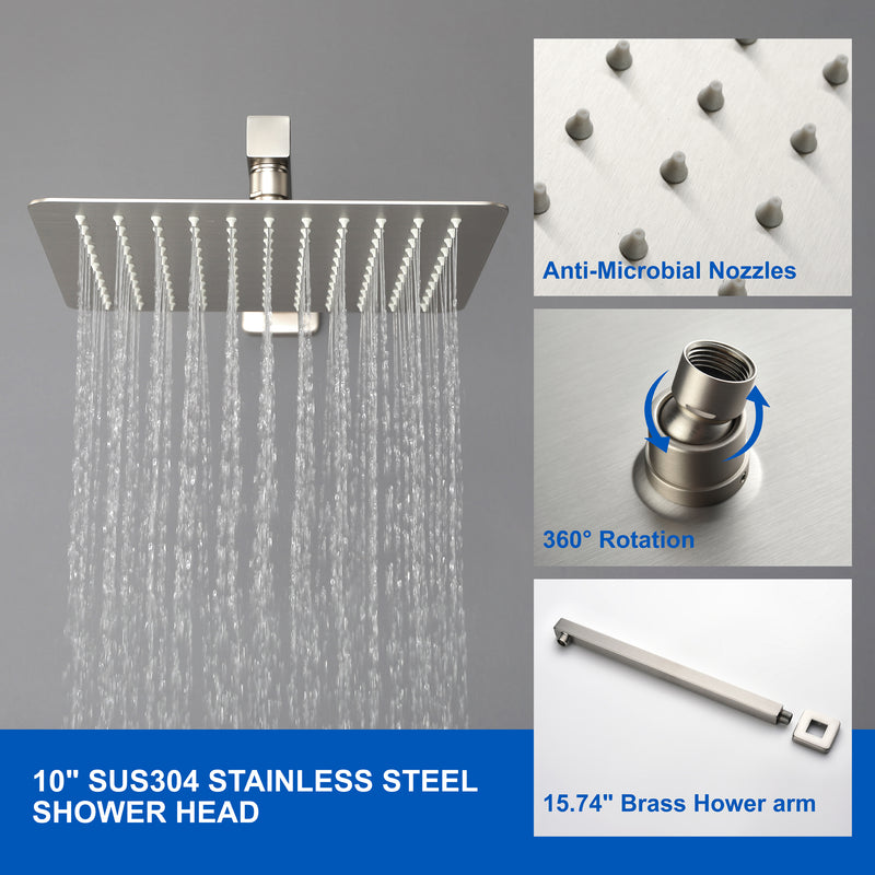 SHAMANDA Premium Matte Black Rainfall Shower System 10 Inch Luxury Bathroom Shower Set