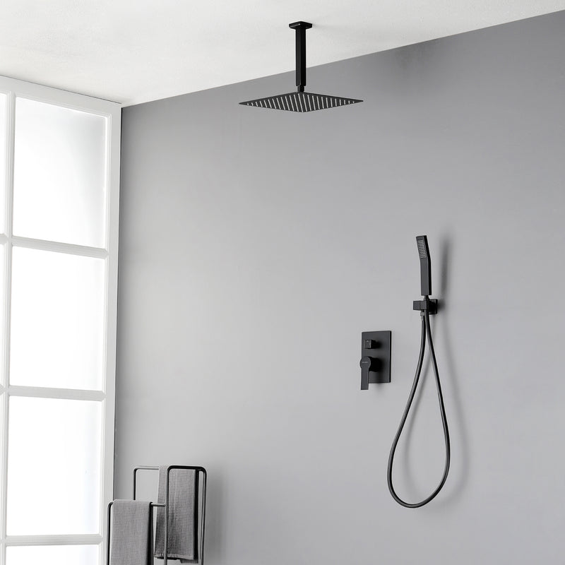 Ceiling Mounted Rain Shower System, SHAMANDA Luxury Brass Shower Faucet Set with 12 Inch Shower Head and Hand Shower