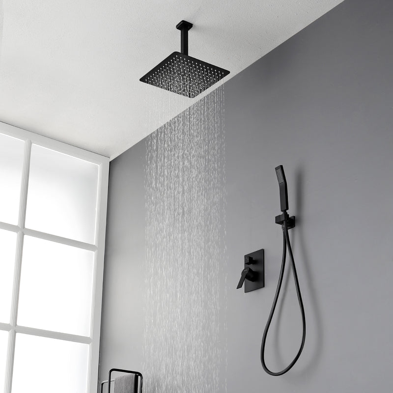 Ceiling Mounted Rain Shower System, SHAMANDA Luxury Brass Shower Faucet Set with 12 Inch Shower Head and Hand Shower