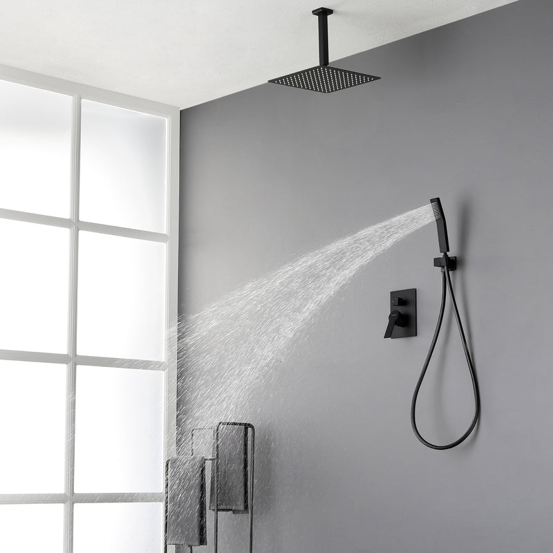 Ceiling Mounted Rain Shower System, SHAMANDA Luxury Brass Shower Faucet Set with 12 Inch Shower Head and Hand Shower