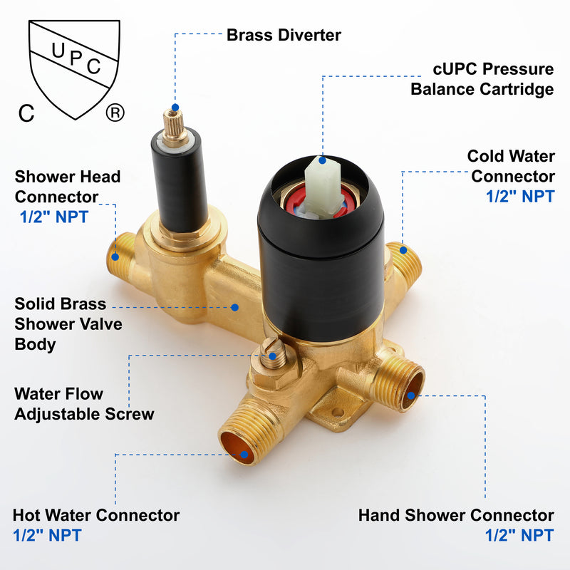 Ceiling Mounted Rain Shower System, SHAMANDA Luxury Brass Shower Faucet Set with 12 Inch Shower Head and Hand Shower