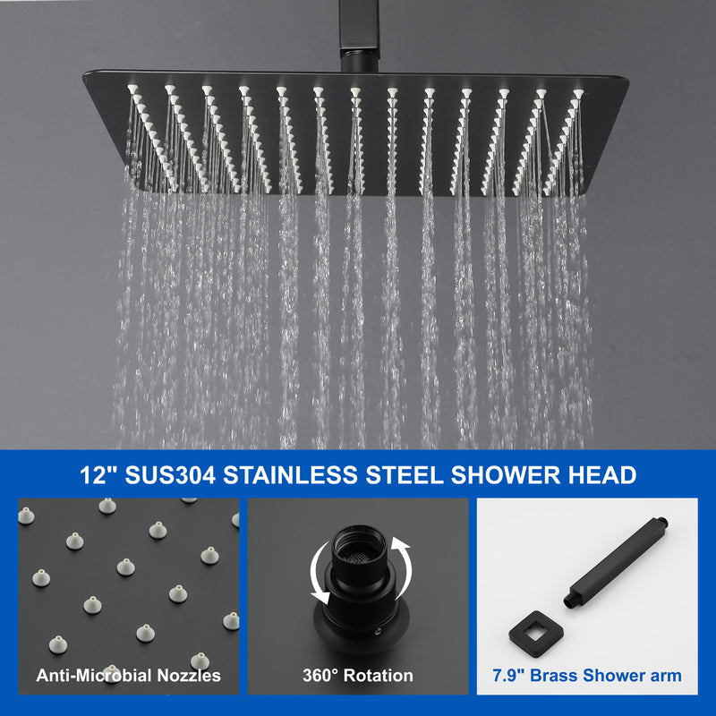 Ceiling Mounted Rain Shower System, SHAMANDA Luxury Brass Shower Faucet Set with 12 Inch Shower Head and Hand Shower