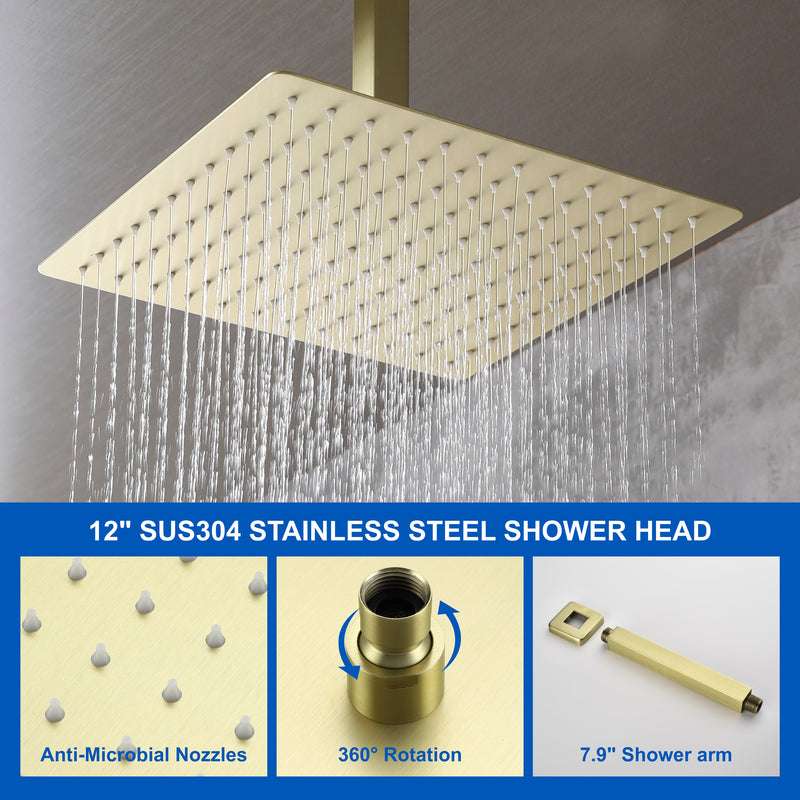 Ceiling Mounted Rain Shower System, SHAMANDA Luxury Brass Shower Faucet Set with 12 Inch Shower Head and Hand Shower