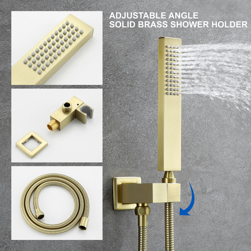 Ceiling Mounted Rain Shower System, SHAMANDA Luxury Brass Shower Faucet Set with 12 Inch Shower Head and Hand Shower