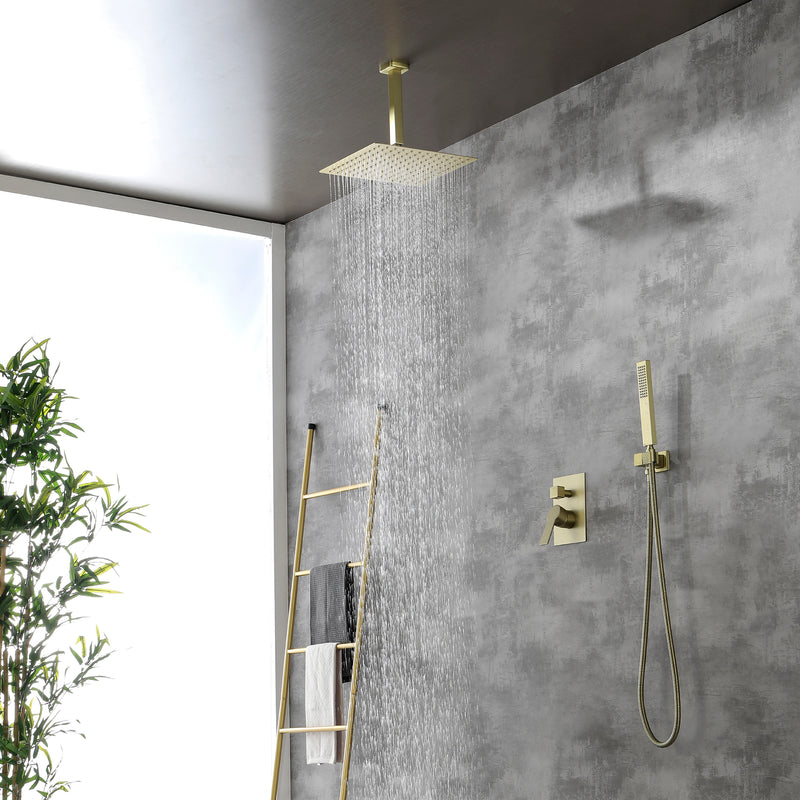 Ceiling Mounted Rain Shower System, SHAMANDA Luxury Brass Shower Faucet Set with 12 Inch Shower Head and Hand Shower