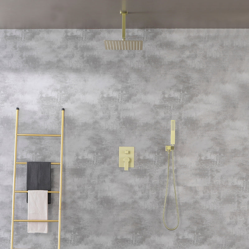 Ceiling Mounted Rain Shower System, SHAMANDA Luxury Brass Shower Faucet Set with 12 Inch Shower Head and Hand Shower