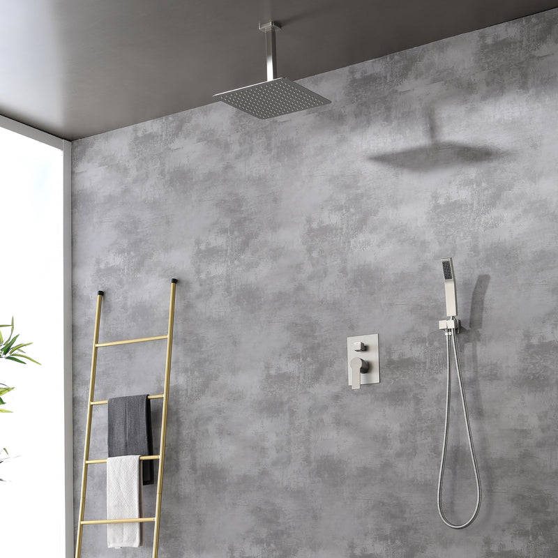 Ceiling Mounted Rain Shower System, SHAMANDA Luxury Brass Shower Faucet Set with 12 Inch Shower Head and Hand Shower
