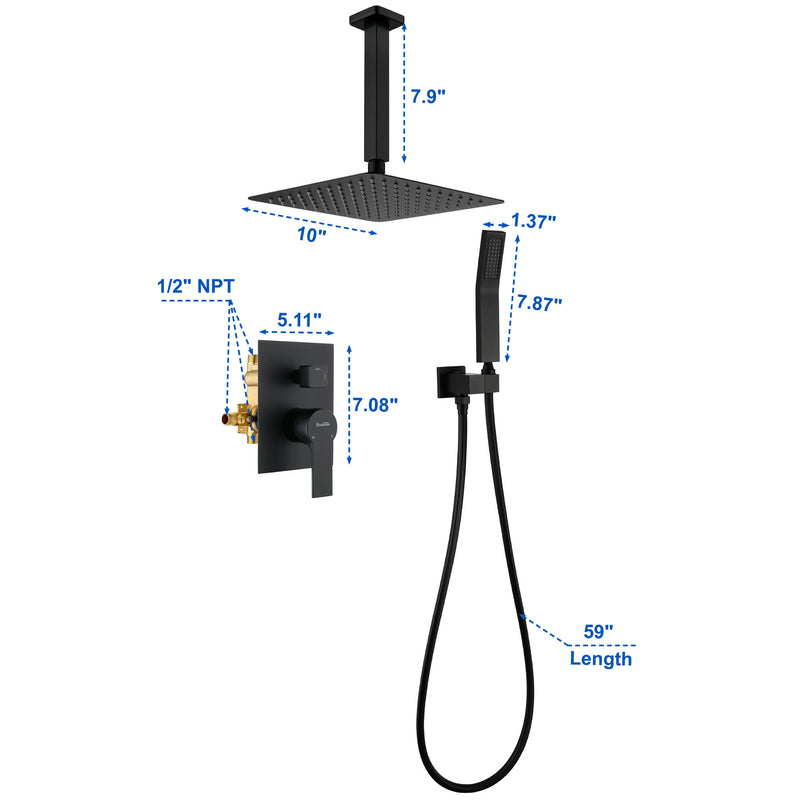 Ceiling Mount Shower System, 10-Inch Bathroom Luxury Rain Mixer Shower with high pressure handheld shower