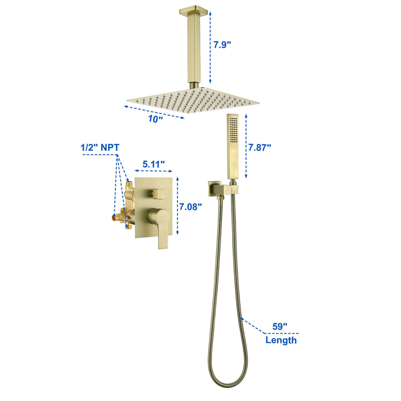 Ceiling Mount Shower System, 10-Inch Bathroom Luxury Rain Mixer Shower with high pressure handheld shower