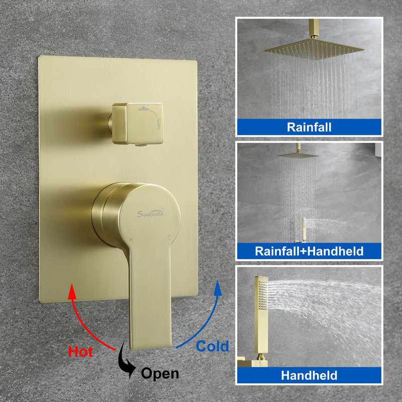 Ceiling Mount Shower System, 10-Inch Bathroom Luxury Rain Mixer Shower with high pressure handheld shower