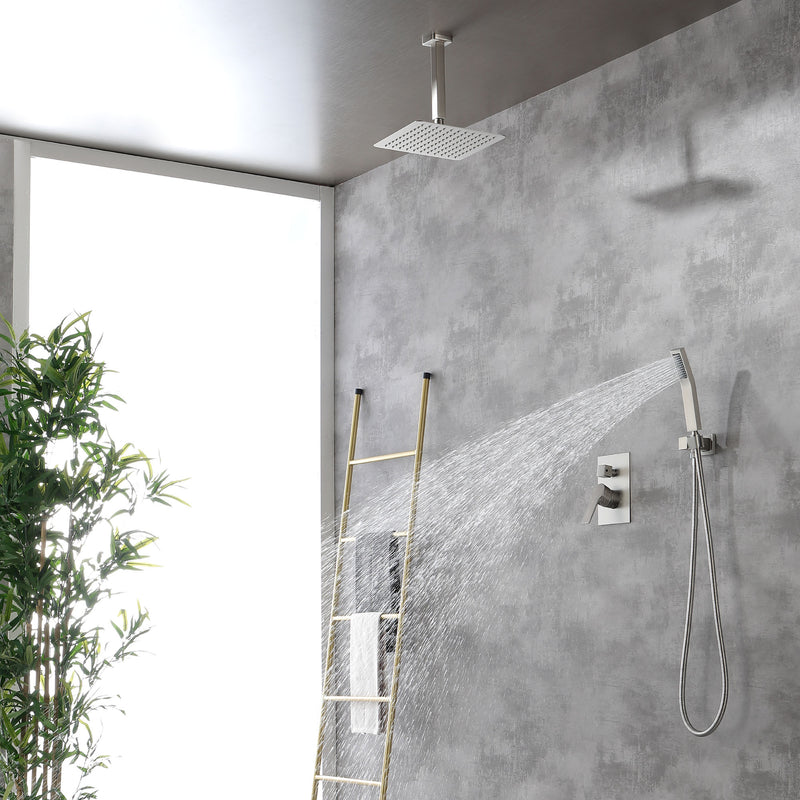 Ceiling Mount Shower System, 10-Inch Bathroom Luxury Rain Mixer Shower with high pressure handheld shower