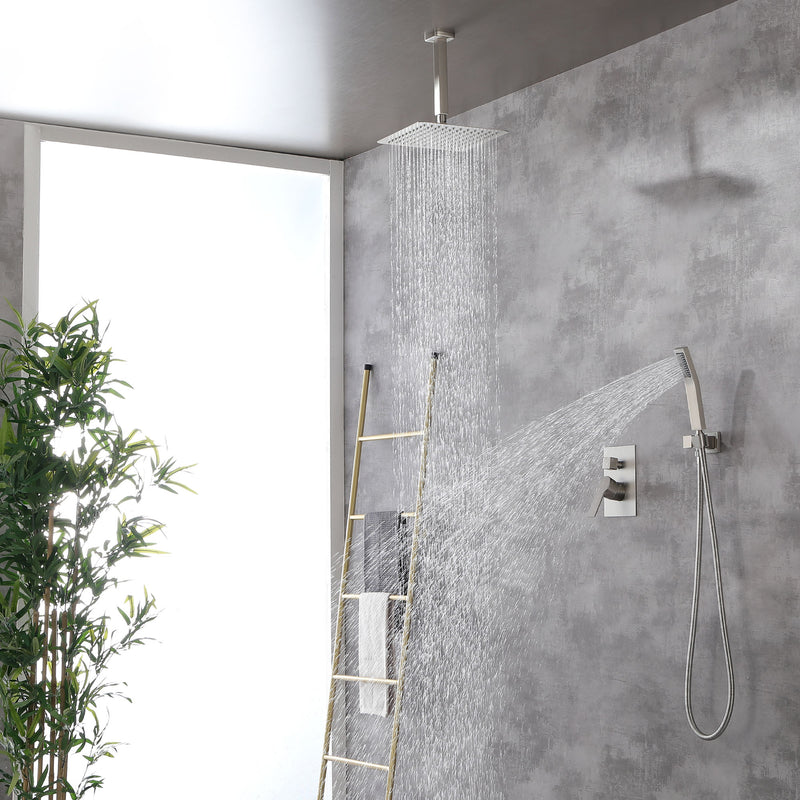 Ceiling Mount Shower System, 10-Inch Bathroom Luxury Rain Mixer Shower with high pressure handheld shower