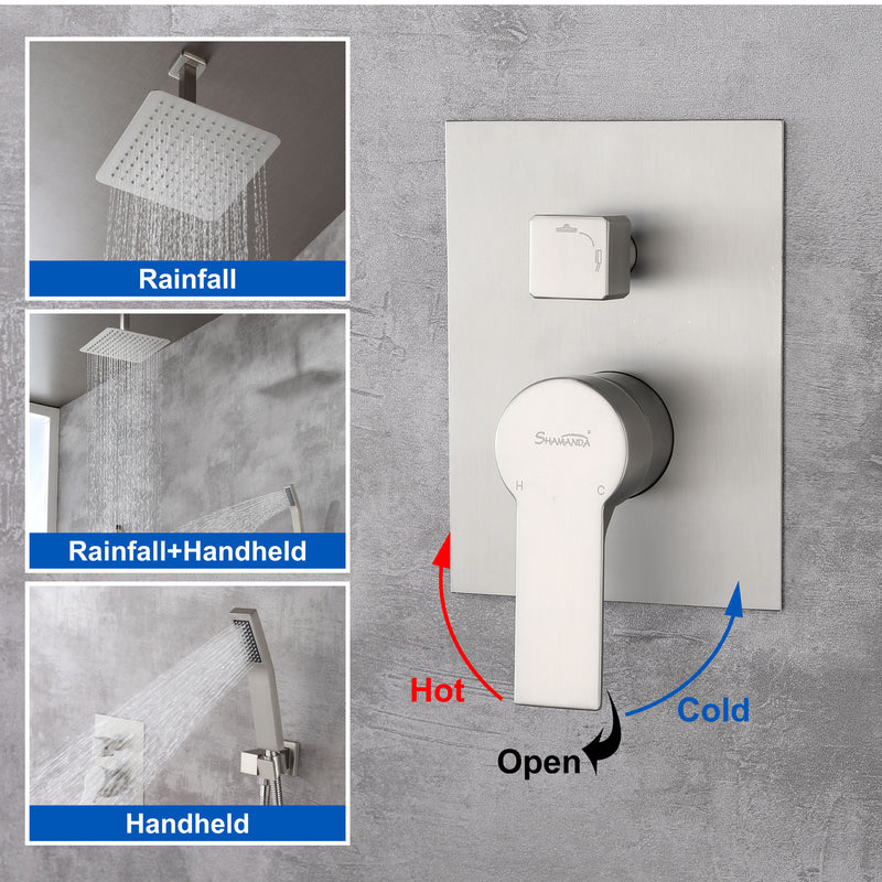 Ceiling Mount Shower System, 10-Inch Bathroom Luxury Rain Mixer Shower with high pressure handheld shower