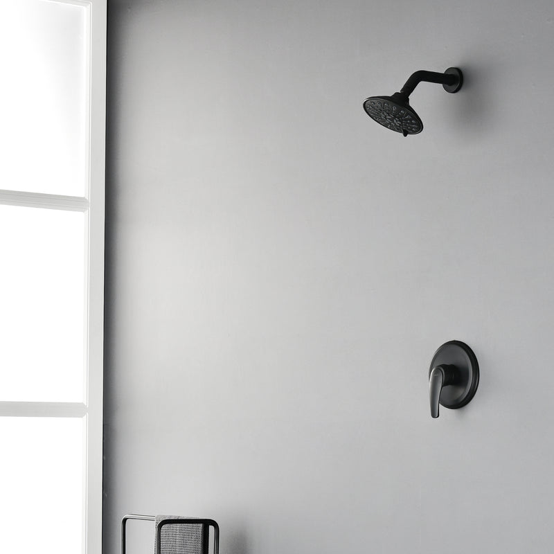 Single Function Pressure Balancing Shower System with 6 Inch 6-Spray ABS Shower Head in Matte Black