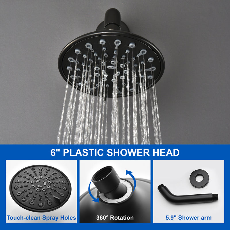 Single Function Pressure Balancing Shower System with 6 Inch 6-Spray ABS Shower Head in Matte Black