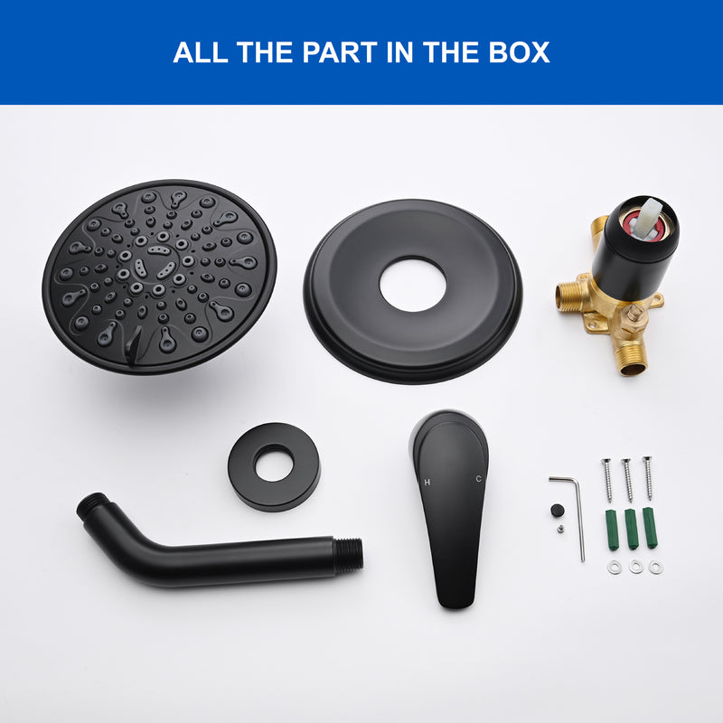 Single Function Pressure Balancing Shower System with 6 Inch 6-Spray ABS Shower Head in Matte Black