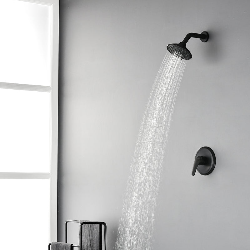 Single Function Pressure Balancing Shower System with 6 Inch 6-Spray ABS Shower Head in Matte Black